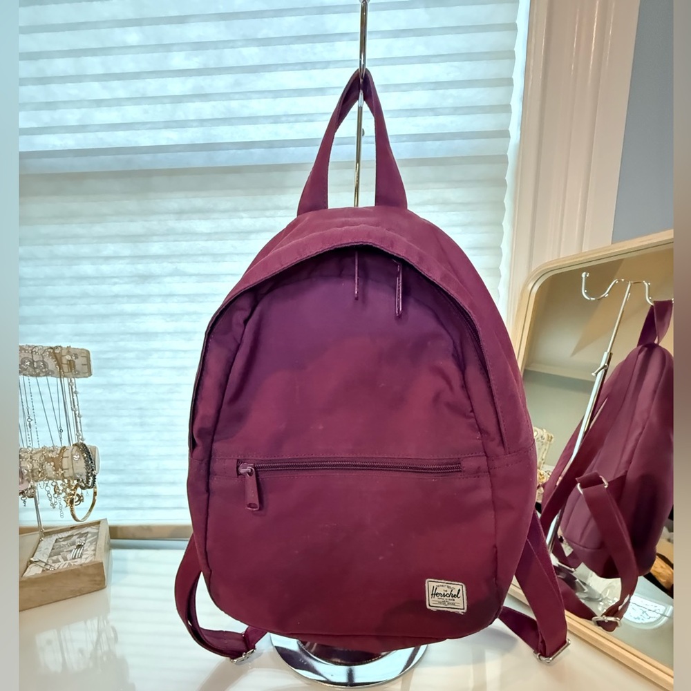 Herschel Mini Backpack Maroon Canvas Small Daypack GoldZip Unisex Bag Travel Pro
